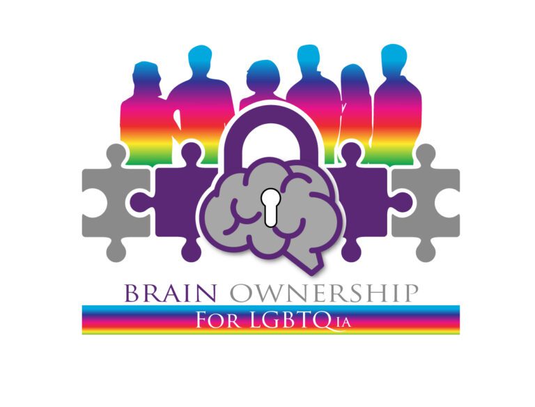Brain Ownership For the LGTQia community Logo symbolizes unlocking the brain to fill in the pieces for people of any identification helping them understand their unique brain and how it impacts their life